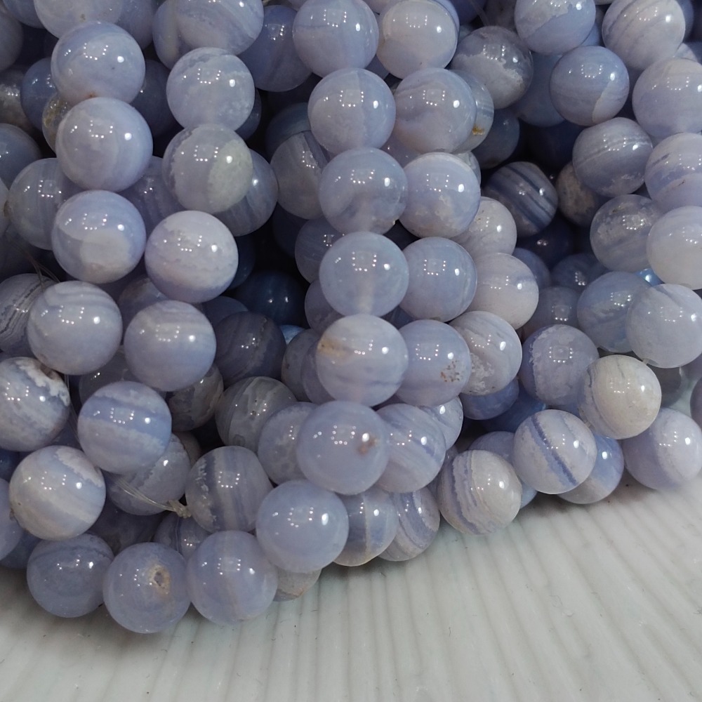 星河丸玉  | 條珠 | 蕾絲瑪瑙、天然藍紋瑪瑙 圓珠8mm整條38cm-細節圖2
