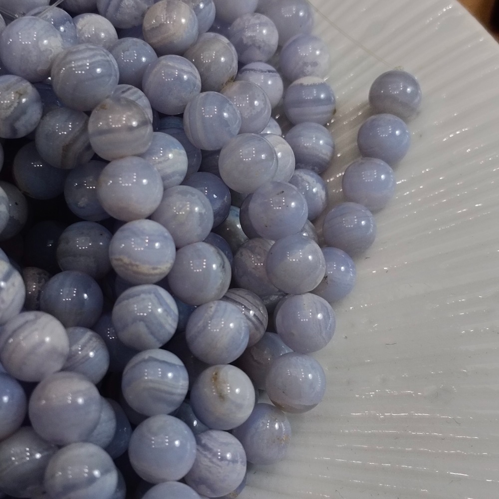 星河丸玉  | 條珠 | 蕾絲瑪瑙、天然藍紋瑪瑙 圓珠8mm整條38cm-細節圖3