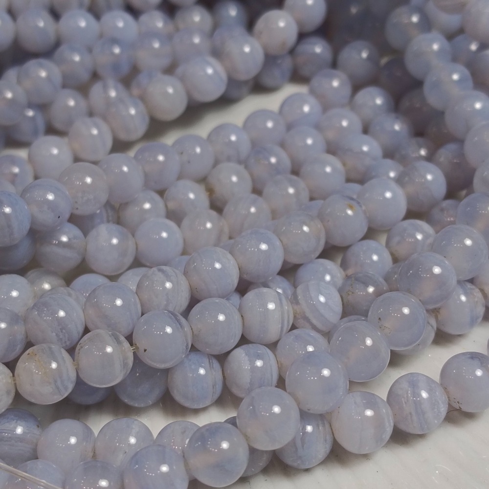 星河丸玉  | 條珠 | 蕾絲瑪瑙、天然藍紋瑪瑙 圓珠6mm整條38cm-細節圖2