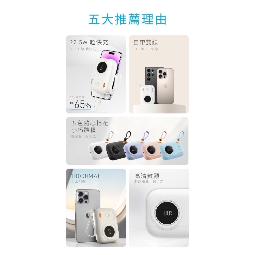 CB🌟 G’FIVE 10000mAh彩蛋寶‼️自帶線行動電源 輕巧 方便攜帶 台灣公司貨 韓國可 飛機可-細節圖3