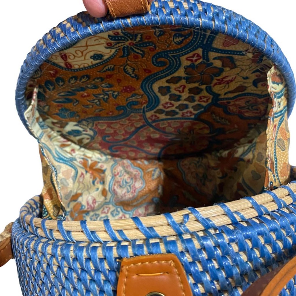 圖騰 圓形 編織 藤編 肩背包 側背包 圓包-細節圖2