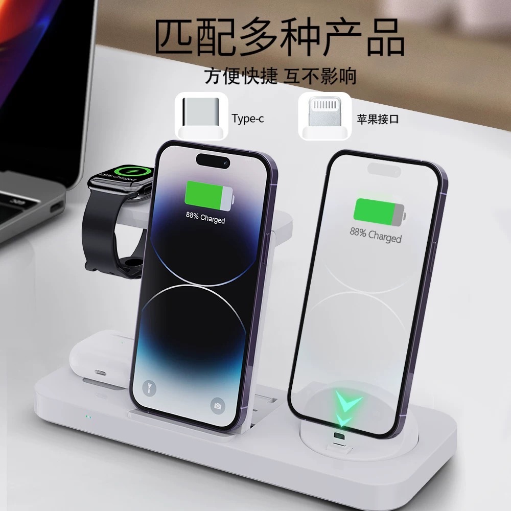 （二手）適用iphone(typec、lighting)安卓三合一無線充電器、apple watch、airpods、充-細節圖4