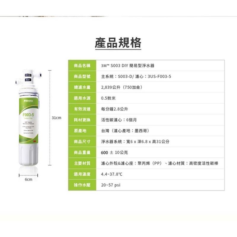 3M F003 DIY淨水器替換濾心 2入組濾芯 F003-5 與DS02 DS03共用 濾心-細節圖4