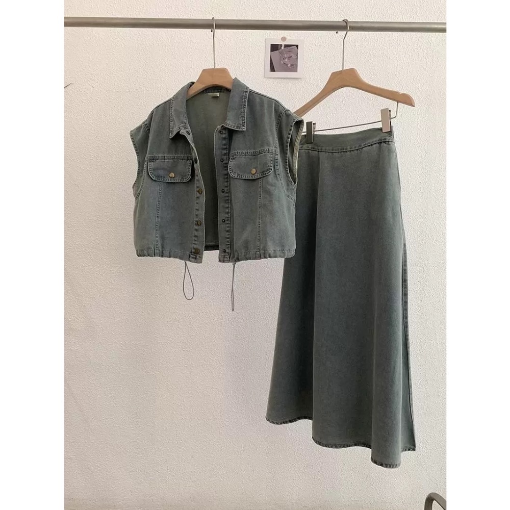 顯瘦簡約牛仔兩件式套裝-細節圖2