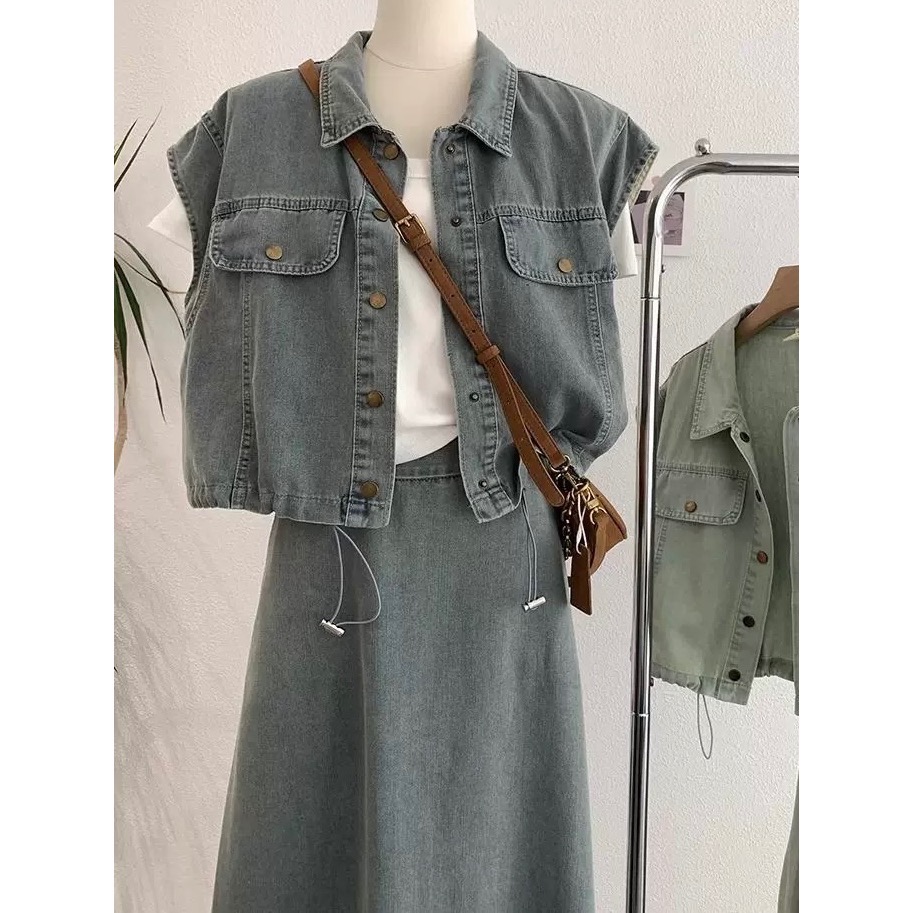 顯瘦簡約牛仔兩件式套裝-細節圖3