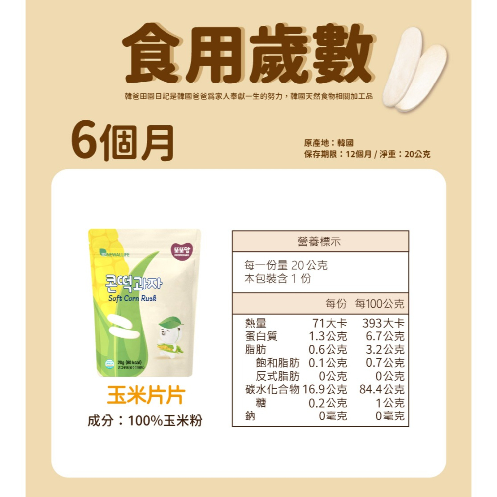 【韓爸田園日記】玉米片片系列 6個月以上 幼兒 兒童 老人 零食 天然健康 非油炸品 100%玉米 無麩質 磨牙餅-細節圖5