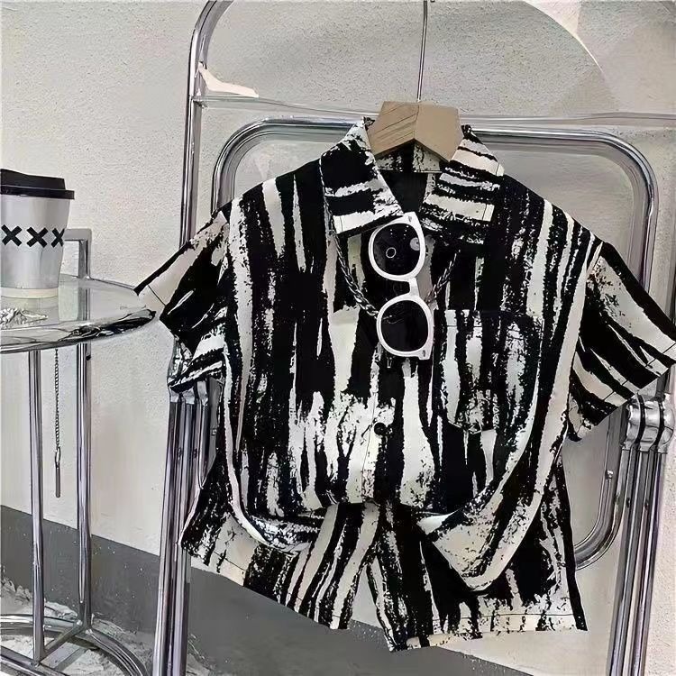 洋氣短袖襯衫短褲兩件套-細節圖2