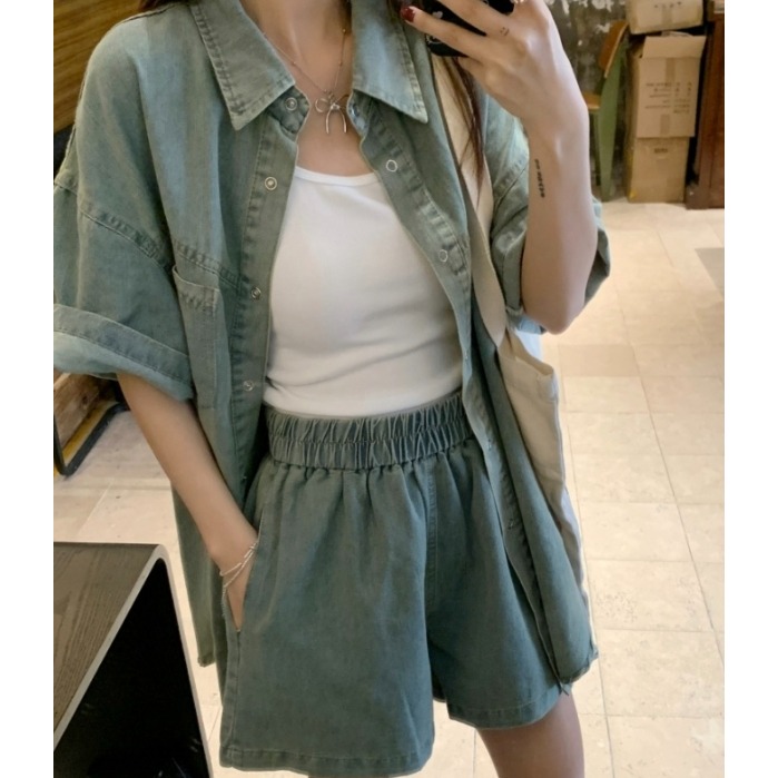 ✨【古牛仔短袖套裝】✨-細節圖2