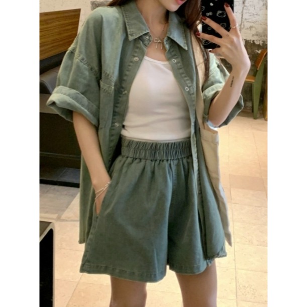 ✨【古牛仔短袖套裝】✨-細節圖3