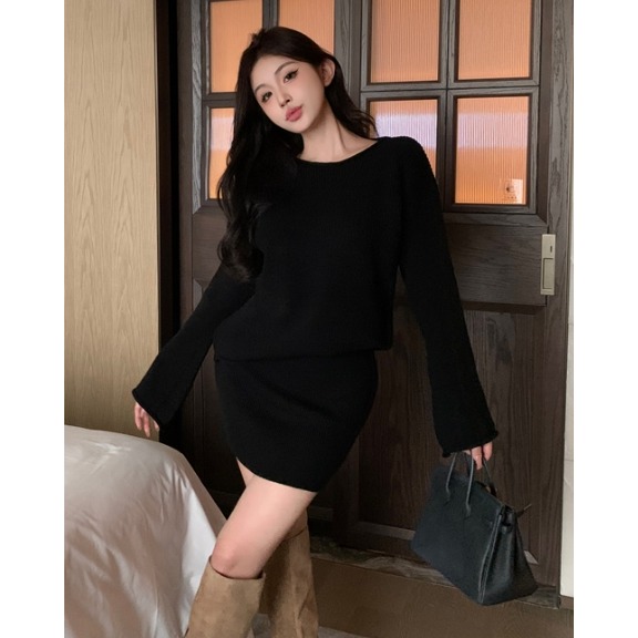 🧶 慵懶風針織套裝（毛衣＋裙子）-細節圖5