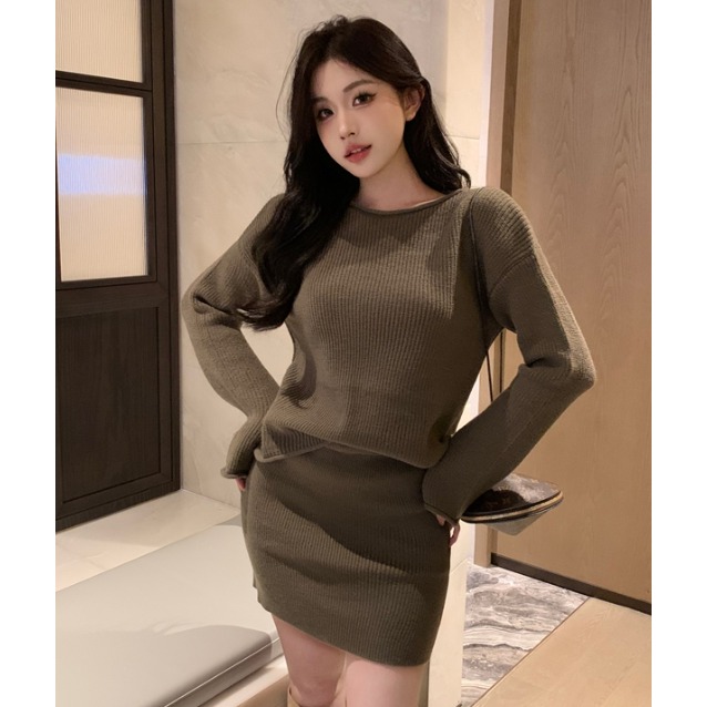 🧶 慵懶風針織套裝（毛衣＋裙子）-細節圖7