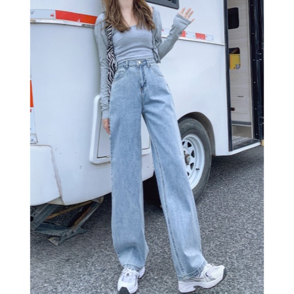 高腰直筒牛仔闊腿褲-細節圖2