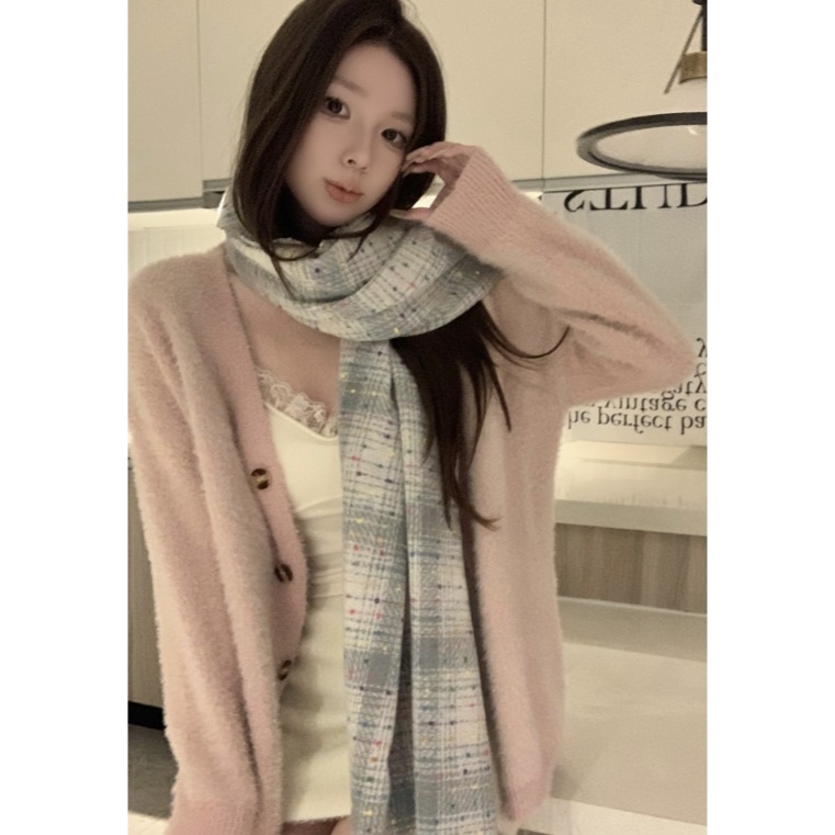 彩色糖豆格紋圍巾 💗-細節圖3
