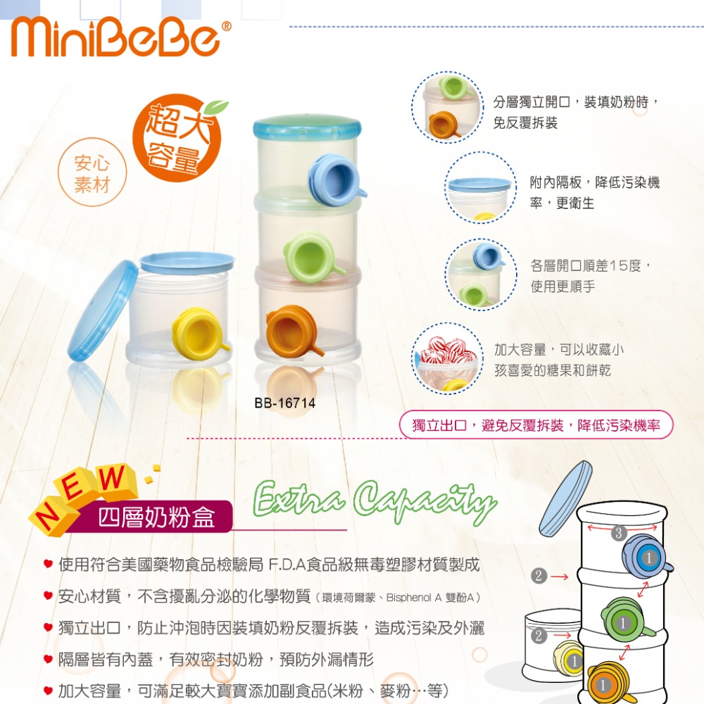 【MiniBeBe】獨立孔-大容量四層奶粉盒(外出用)-細節圖2