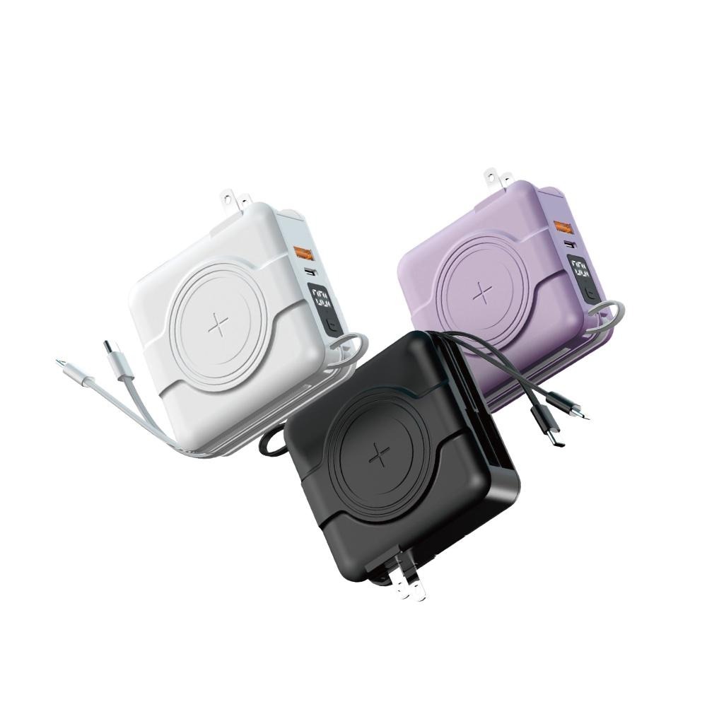 優惠免運『多合一磁吸自帶線快充行動電源』1萬毫安 USB Type-C 蘋果頭 可壁插充電 寶利威爾【小知足賣場】-細節圖2