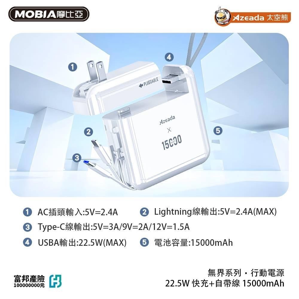 現貨 Azeada 無界王者 22.5W快充 AC行動電源15000mAh PD-P110【小知足賣場】-細節圖7