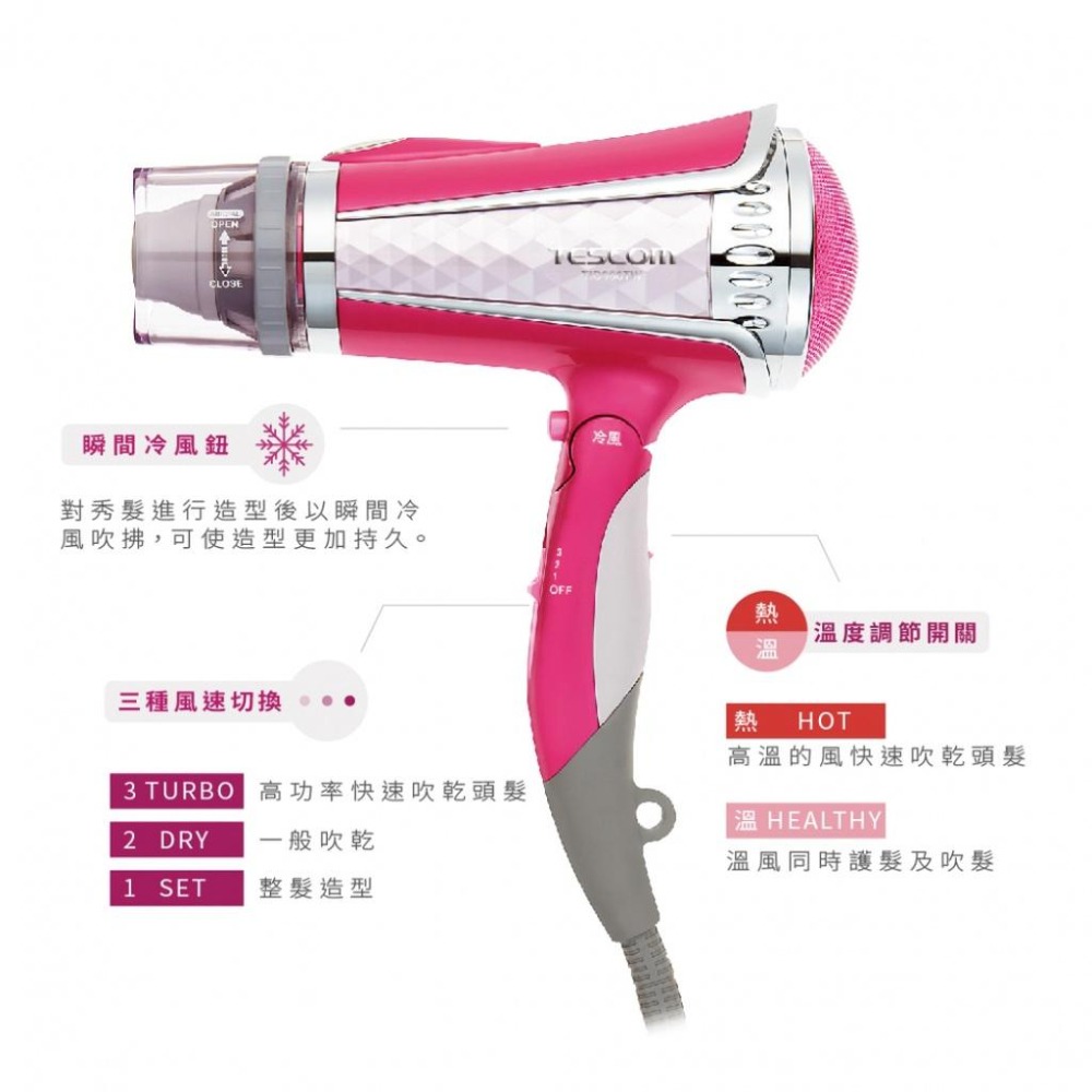 當天出貨 日本『TESCOM 負離子吹風機 TID960TW 』桃紅色 白色【小知足賣場】-細節圖7