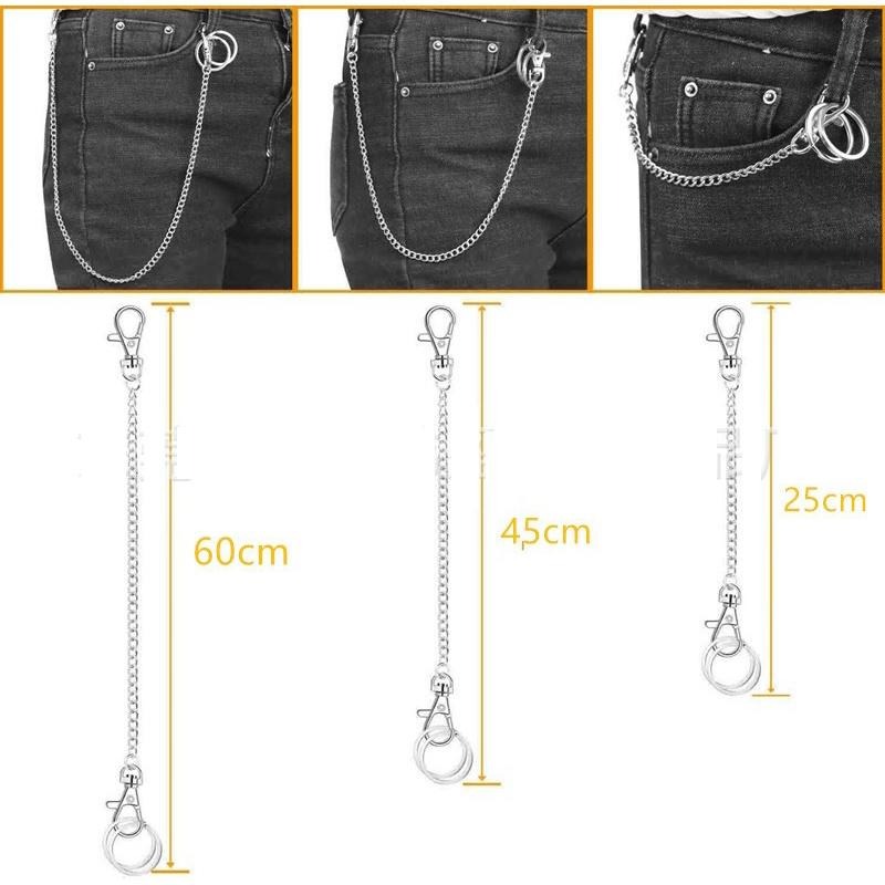60CM防丟鑰匙鏈  錢包 牛仔褲錢包手提鏈 歐美個性ins嘻哈褲鏈 三層圓形拼接鏈條新潮金屬褲子配飾-細節圖9