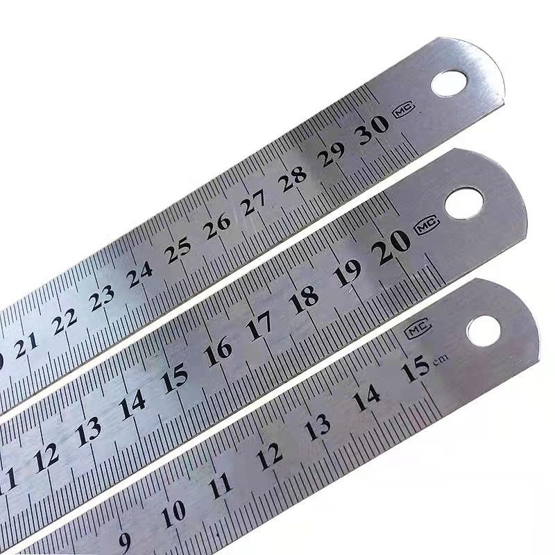雙面不鏽鋼長直尺 直尺 鐵尺 長尺 鋼尺 刻度尺 短尺 辦公文具 双面尺 鋼板尺  60CM 1M-細節圖2