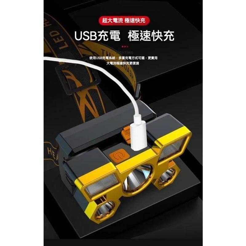 五頭強光頭戴頭燈 USB充電戶外夜騎夜釣露營 強光手電筒頭燈-細節圖3