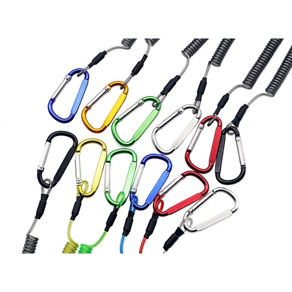 鋼絲彈簧失手繩 葫蘆D型環+環扣  鋼絲帶登山扣 路亞鉗控魚器 掛扣繩 6色強拉力掛繩-細節圖3