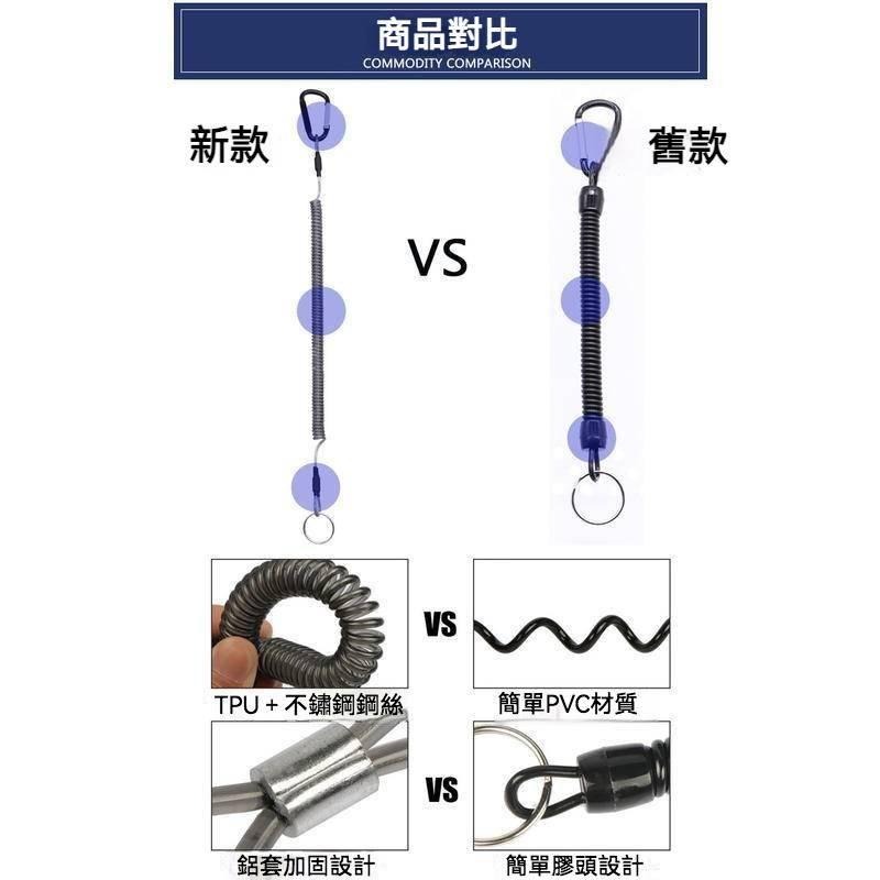 鋼絲彈簧失手繩 葫蘆D型環+環扣  鋼絲帶登山扣 路亞鉗控魚器 掛扣繩 6色強拉力掛繩-細節圖7