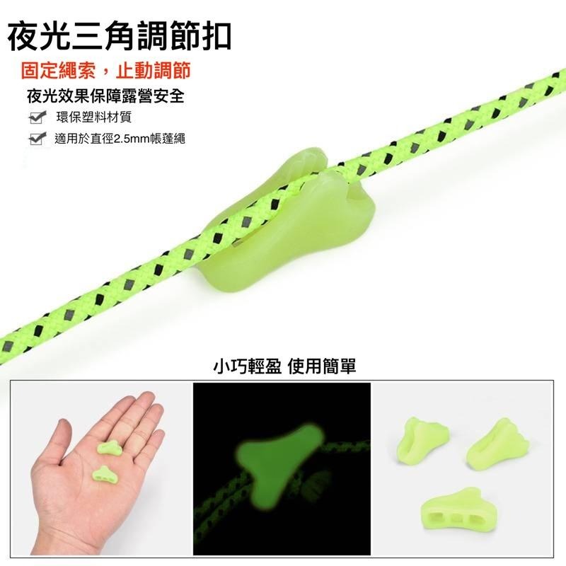 買五送一 夜光三角繩扣 營光調節片 營繩扣 營繩調節片 調節扣 固定片 帳篷營繩固定片 雙孔 止動片-細節圖4