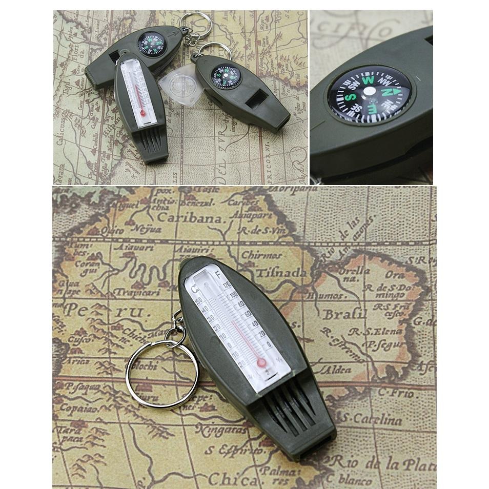 溫度計指南針放大鏡哨子四合一鑰匙圈 便攜多功能急救難口哨 溫度計/指南針/放大鏡/哨子功能 戶外-細節圖8