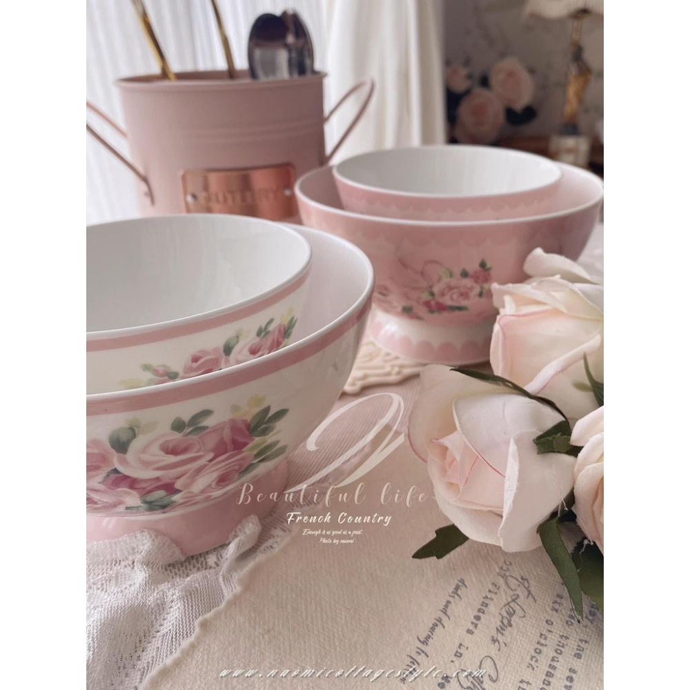 🎀《現貨》玫瑰瓷碗，復古玫瑰蝴蝶結大碗與小飯碗組 飯碗 餐具 小碗 吃飯碗 麵碗 湯碗 碗公 沙拉碗-細節圖8