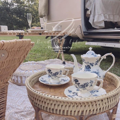 藍色復古細枝藤蔓花邊茶壺杯盤組 英式 復古 歐式 法式 陶瓷咖啡杯碟下午茶壺ins