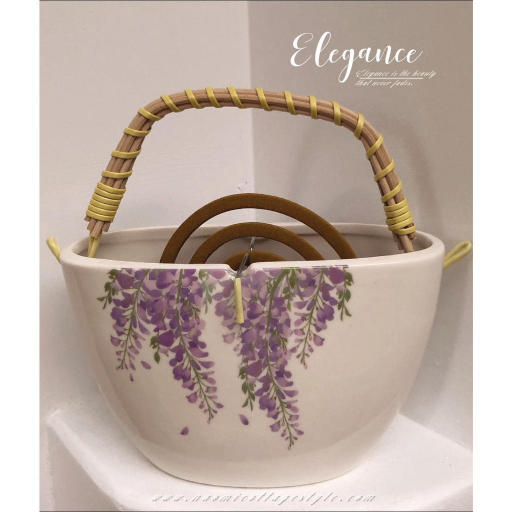 浪漫紫藤陶瓷薰香爐、蚊香盒 香薰爐 臥室盤香 檀香爐 蚊香盒 熏香盤 蚊香盤 檀香架 蚊香架 露營蚊香架 戶外蚊香架-細節圖2