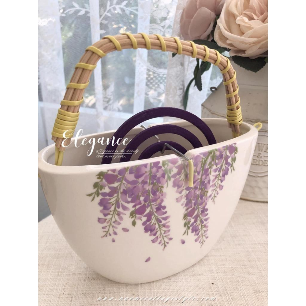 浪漫紫藤陶瓷薰香爐、蚊香盒 香薰爐 臥室盤香 檀香爐 蚊香盒 熏香盤 蚊香盤 檀香架 蚊香架 露營蚊香架 戶外蚊香架-細節圖7