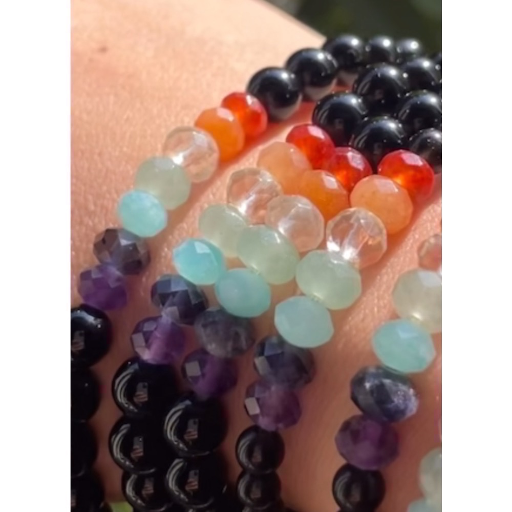 May the universe bless ü七脈輪能量水晶手鍊-權志龍黑曜石手鍊頂配版 特級白水晶黃水晶紫水晶-細節圖3