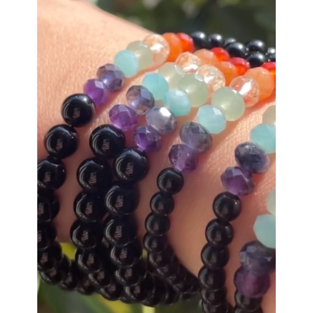 May the universe bless ü七脈輪能量水晶手鍊-權志龍黑曜石手鍊頂配版 特級白水晶黃水晶紫水晶-細節圖4