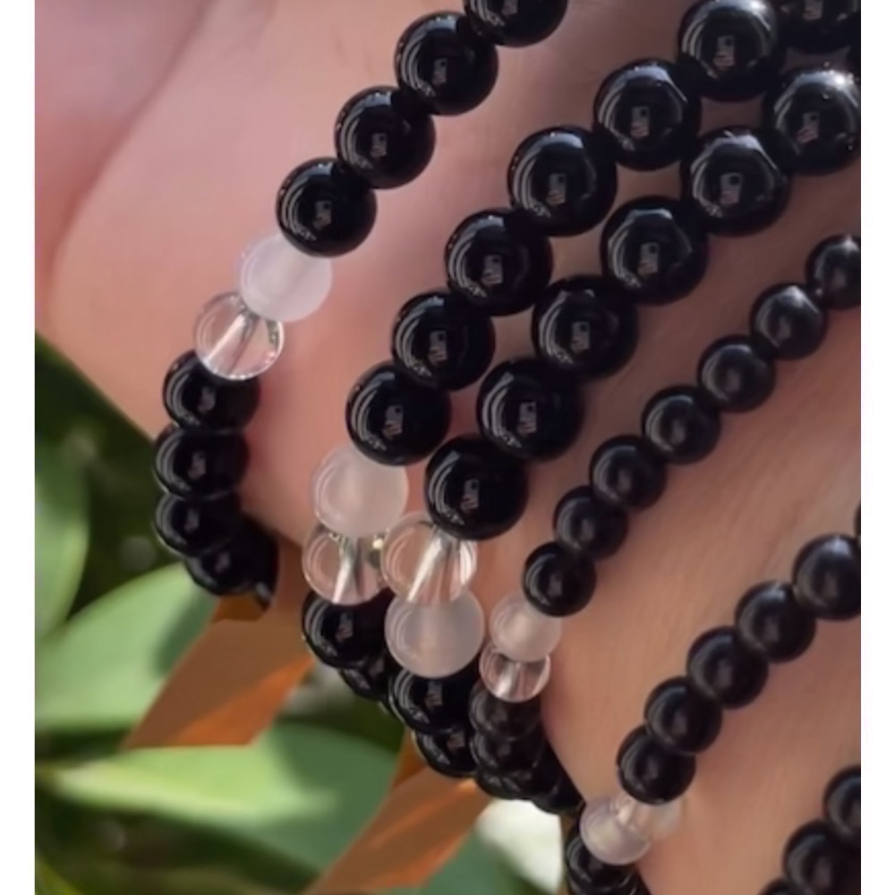 May the universe bless ü七脈輪能量水晶手鍊-權志龍黑曜石手鍊頂配版 特級白水晶黃水晶紫水晶-細節圖5