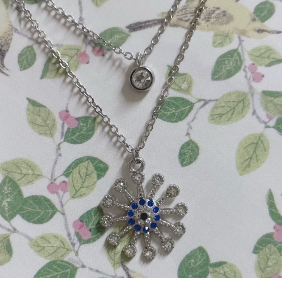 🇬🇷希臘帶回-惡魔之眼銀合金水鑽項鍊雙鏈 只剩一條 阻擋惡意 避邪 梅杜莎之眼 幸運 清債 改運-細節圖2