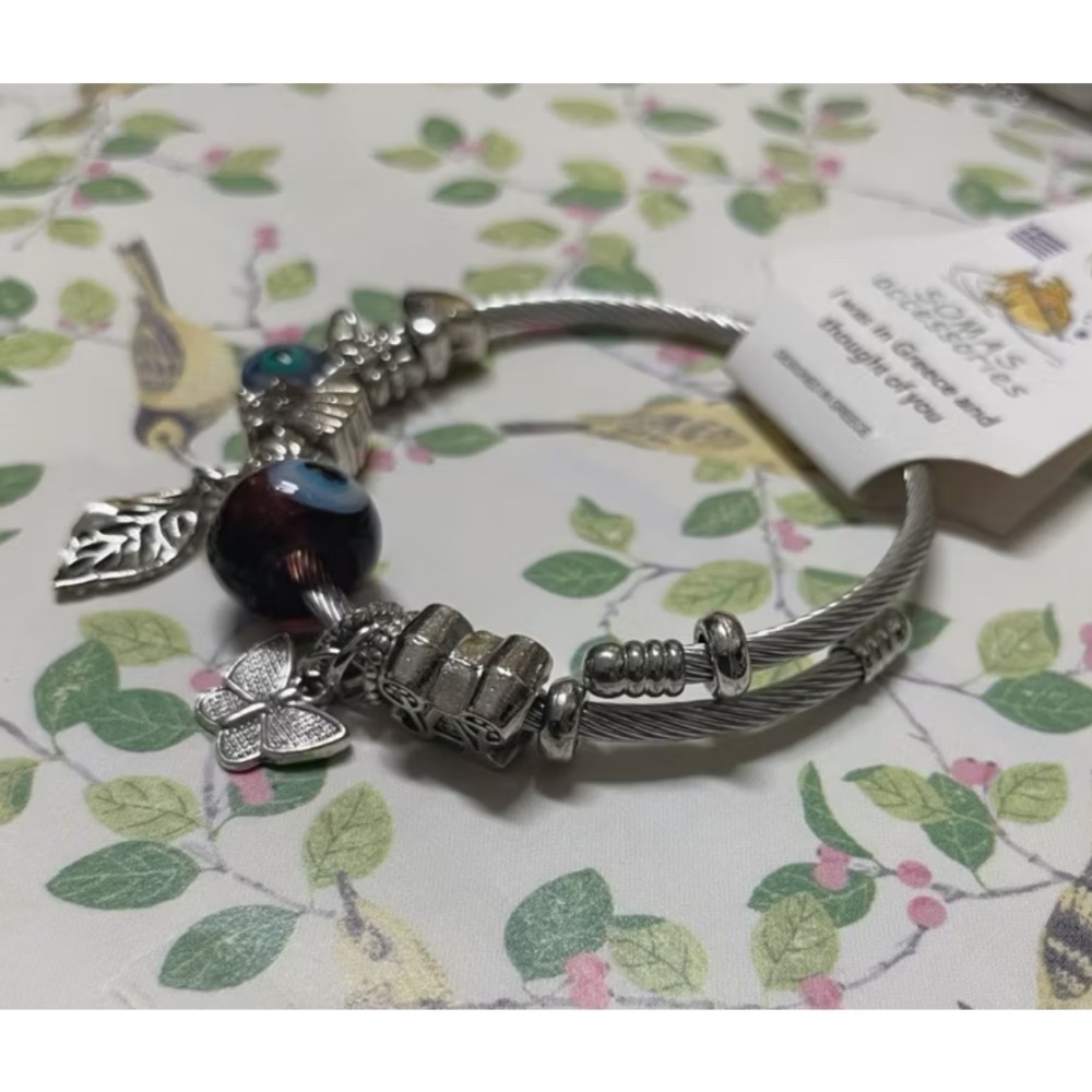 🇬🇷希臘帶回-紫棕色惡魔之眼銀合金潘朵拉手鍊 只剩一條 阻擋惡意 避邪 梅杜莎之眼 清債 改運 運氣魔法聯盟-細節圖2