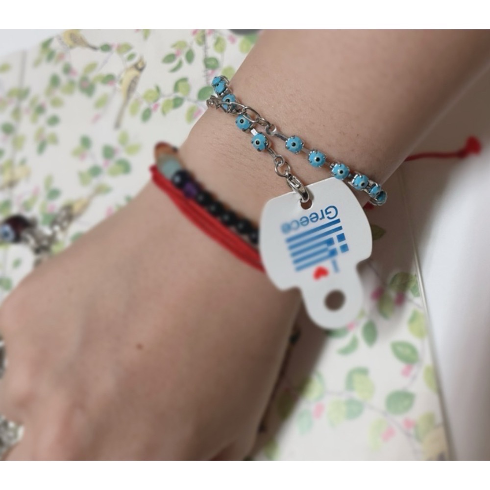 🇬🇷希臘帶回-水藍色惡魔之眼銀合金手鍊 可當腳鏈 只剩一條 阻擋惡意 避邪 梅杜莎之眼 清債 改運 運氣-細節圖2