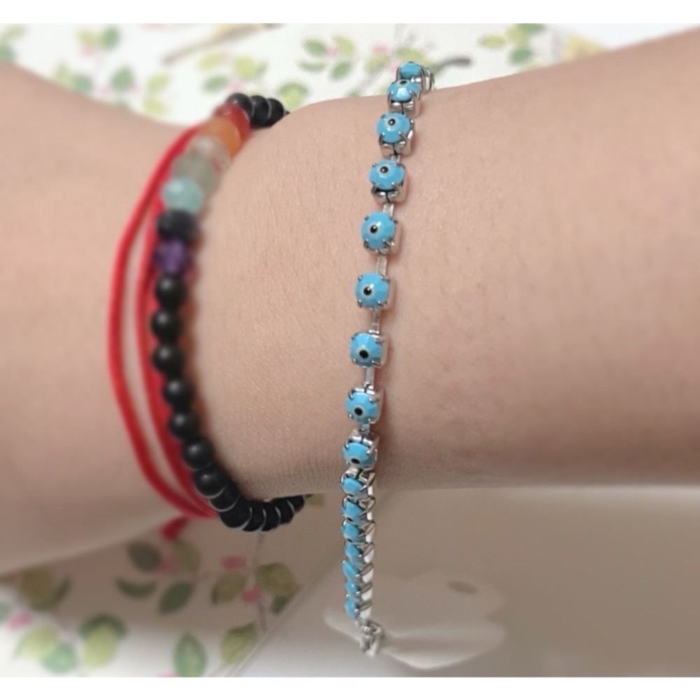 🇬🇷希臘帶回-水藍色惡魔之眼銀合金手鍊 可當腳鏈 只剩一條 阻擋惡意 避邪 梅杜莎之眼 清債 改運 運氣-細節圖3