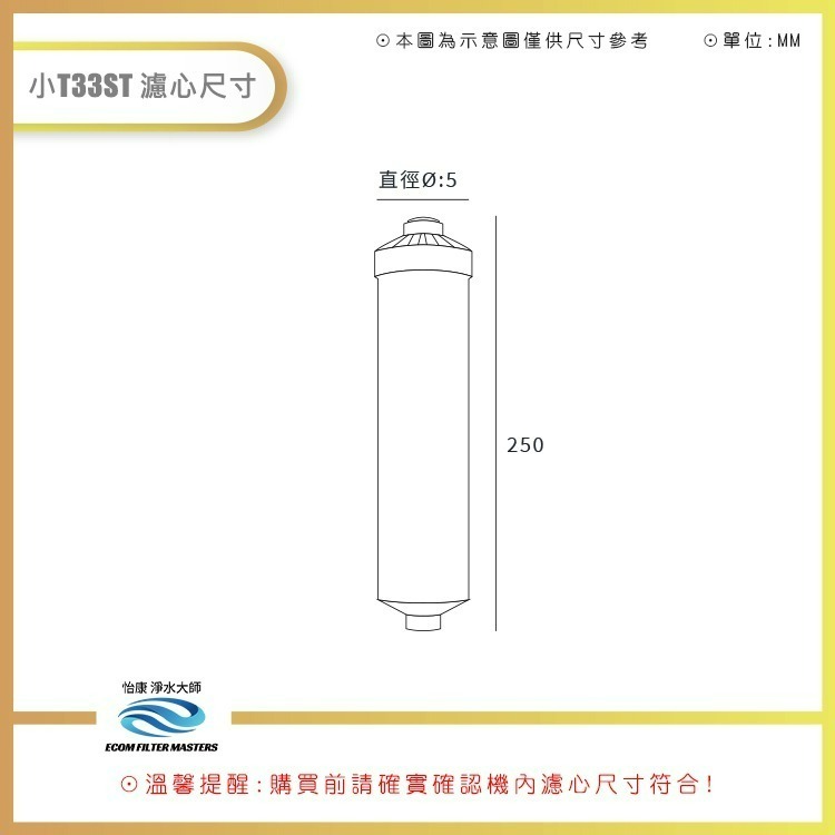 【怡康淨水】後置小T33 奈米銀添活性碳 細菌超吸附濾心 適用家用淨水器《不含安裝》-細節圖3