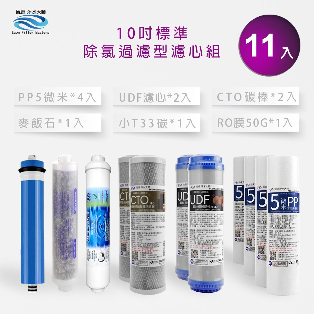 怡康 10吋標準第1-6道 麥飯石濾心11支組《不含安裝》-規格圖1