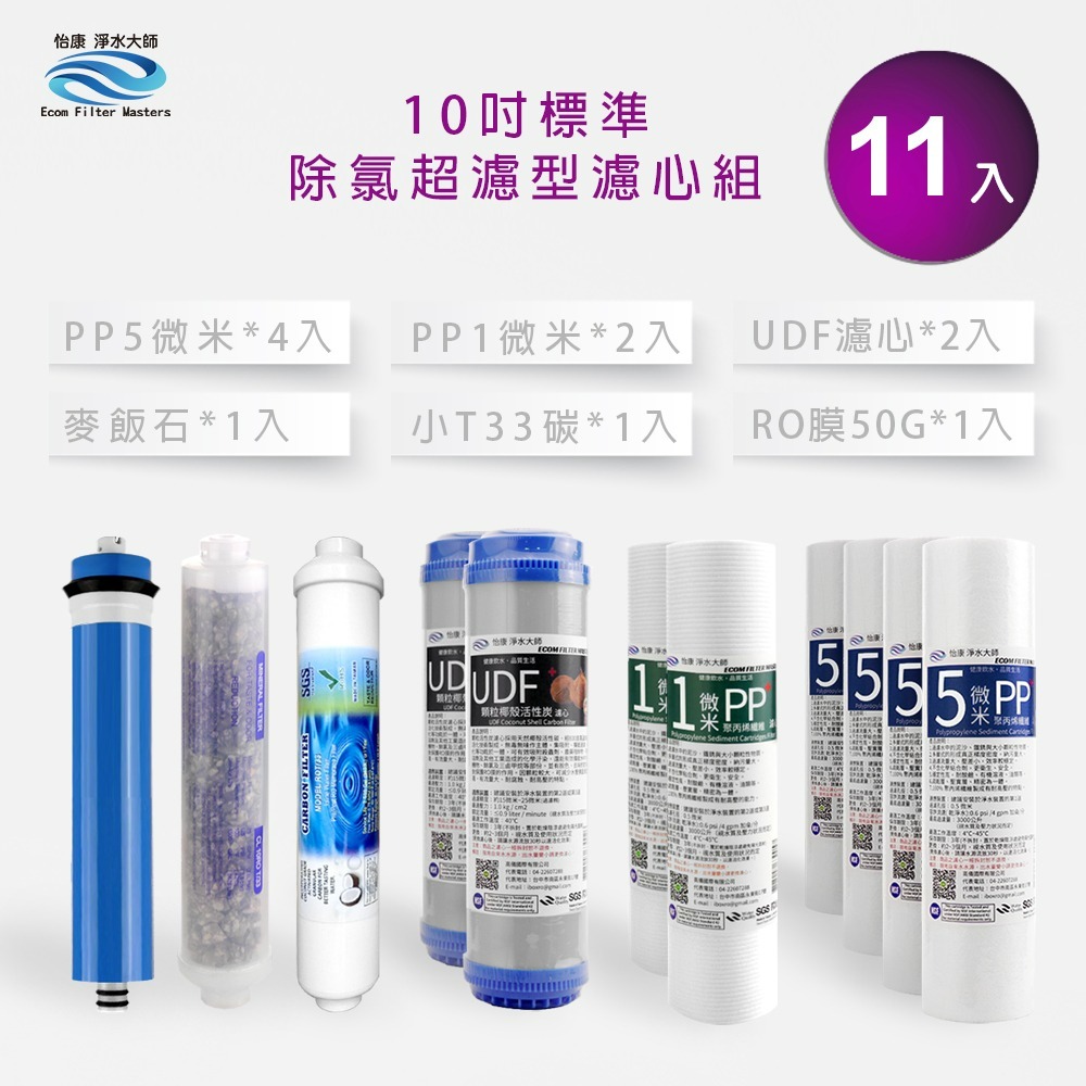 怡康 10吋標準第1-6道 麥飯石濾心11支組《不含安裝》-規格圖2