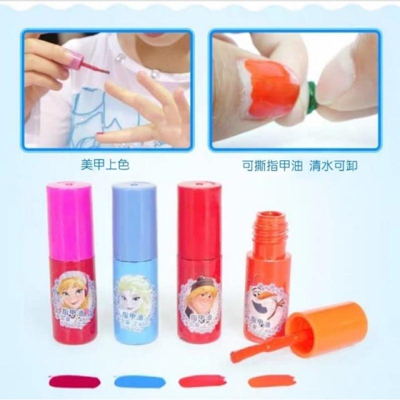台灣現貨 迪士尼正版 化妝箱 ！豐富配件 兒童指甲油安全無毒 兒童化妝 兒童彩妝 冰雪奇緣化妝箱送立體貼紙公主化妝-細節圖4