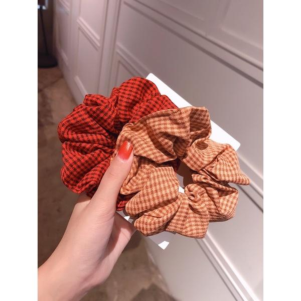 台灣現貨/飾品/大腸圈/綁頭髮/布藝/韓風ins小清新格子布藝發圈網紅扎馬尾發繩優雅圈頭飾飾品 田園風格/-細節圖2