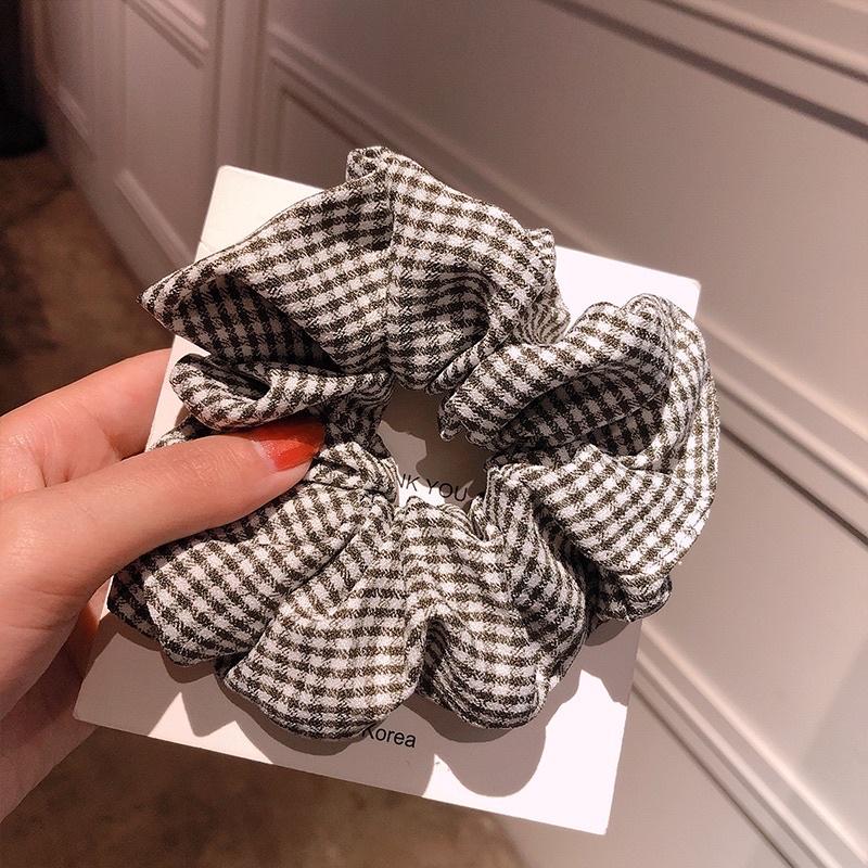 台灣現貨/飾品/大腸圈/綁頭髮/布藝/韓風ins小清新格子布藝發圈網紅扎馬尾發繩優雅圈頭飾飾品 田園風格/-細節圖4