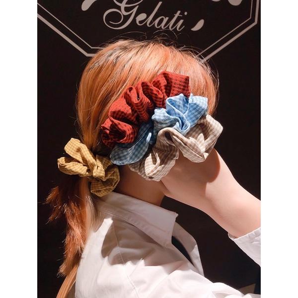 台灣現貨/飾品/大腸圈/綁頭髮/布藝/韓風ins小清新格子布藝發圈網紅扎馬尾發繩優雅圈頭飾飾品 田園風格/-細節圖5