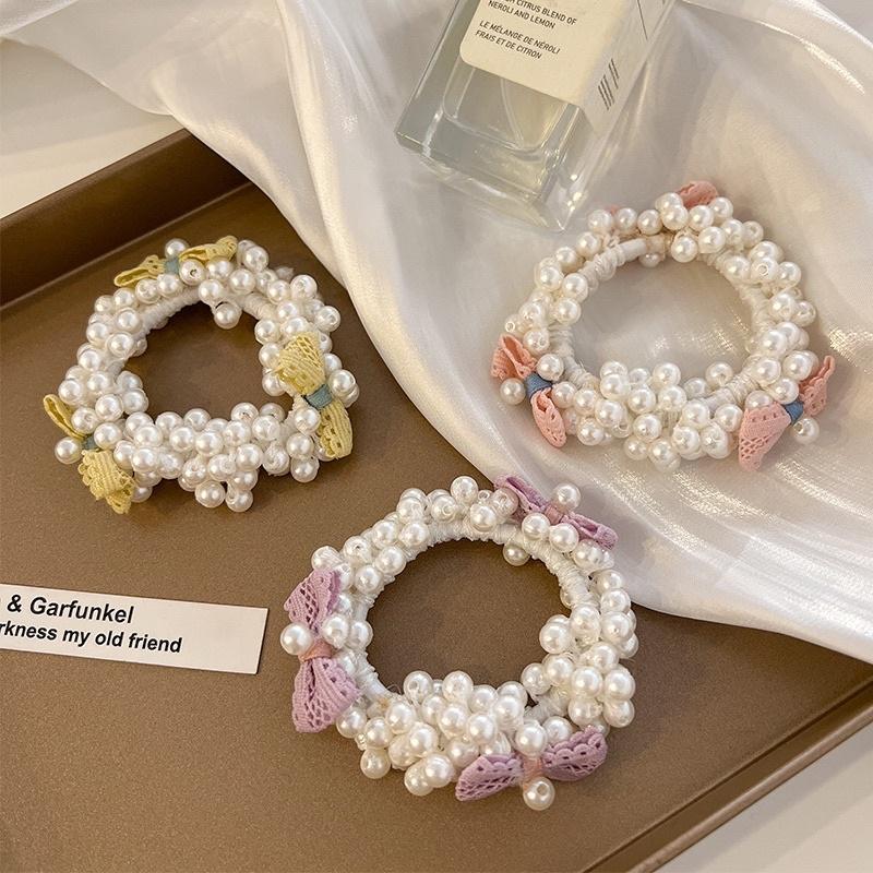 台灣飾品/兒童蝴蝶結珍珠髮繩2022年新款小女孩 公主髮繩 頭髮橡皮筋高彈力女童髮飾 馬尾髮繩 丸子頭髮繩-細節圖4