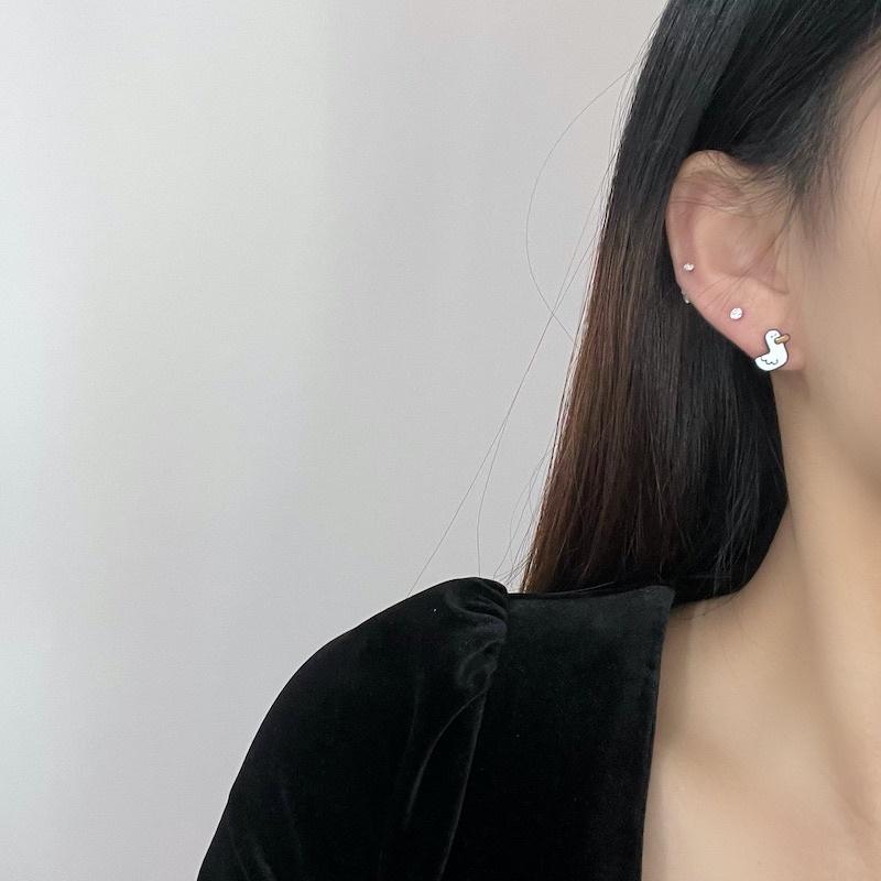 可愛鴨耳環s925銀針日韓可愛卡通小鴨子幾何耳釘套裝女學生小眾設計耳環耳飾-細節圖2