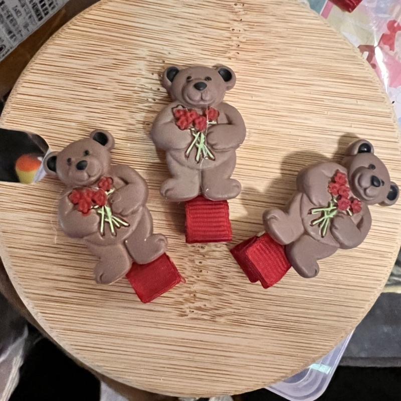 朱古力熊餅乾髮夾 復古髮夾 小熊髮夾 懷舊髮夾 童趣懷舊感可愛小熊 邊夾秋冬咖啡色 兒童髮夾 巧克力餅乾髮夾-細節圖2