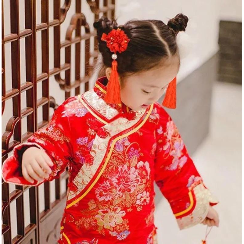 新年兒童頭飾 古風 流蘇 超仙 超大毛球 髮夾一對 漢服頭飾 兒童 女童 格格 小女孩 公主中國風流蘇球唐裝飾品旗袍髮夾-細節圖7